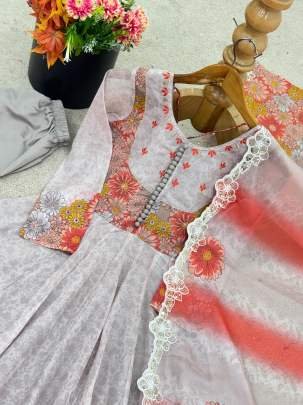 Embroidery Sequence Work Gown With Micro Cotton Bottom And Tebby Orgenza Dupatta