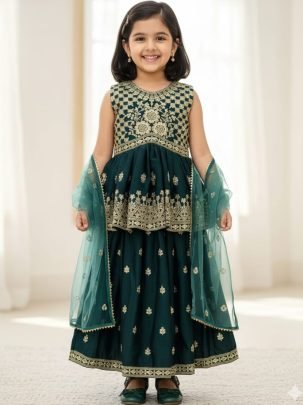 Embroidery Sequence Work Rama Colour  Kids Palazzo Suit