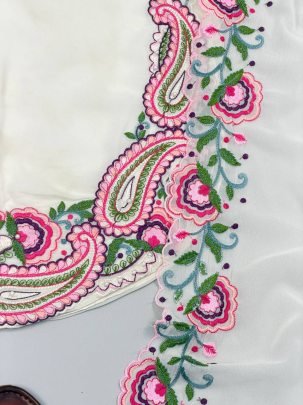 Embroidery Thread Work White Farshi Salwar Suit