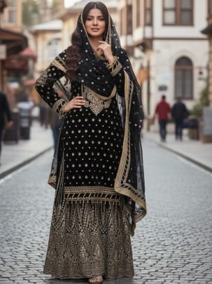 Embroidery Work  Black  Colour Gharara Suit