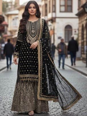 Embroidery Work  Black  Colour Gharara Suit
