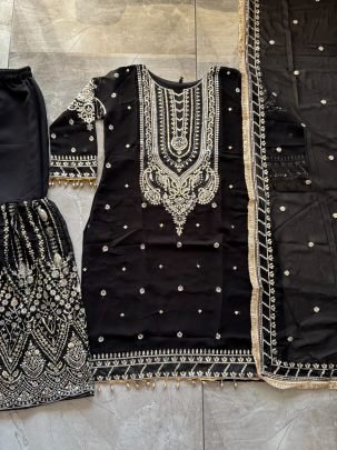 Embroidery Work  Black  Colour Gharara Suit