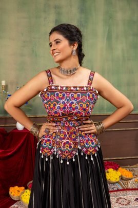 Embroidery Work Black Colour Navratri Lehenga
