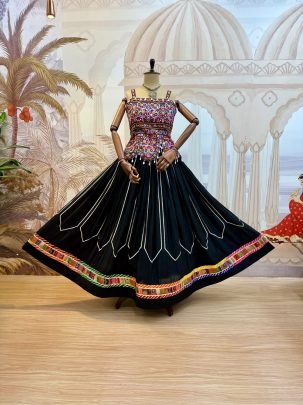 Embroidery Work Black Colour Navratri Lehenga
