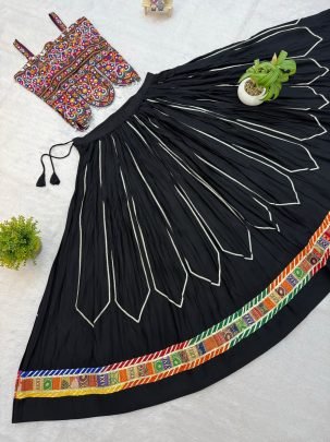 Embroidery Work Black Colour Navratri Lehenga