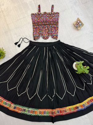 Embroidery Work Black Colour Navratri Lehenga