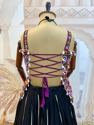Embroidery Work Black Colour Navratri Lehenga