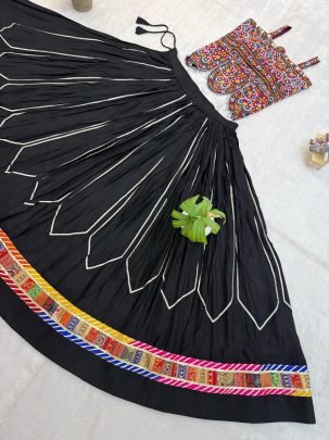 Embroidery Work Black Colour Navratri Lehenga