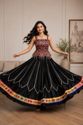 Embroidery Work Black Colour Navratri Lehenga