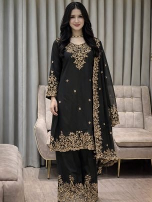 Embroidery Work Black  Colour Palazzo Suit