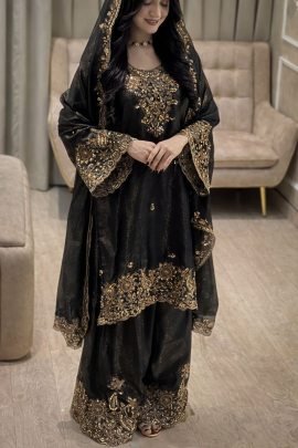 Embroidery Work Black  Colour Palazzo Suit