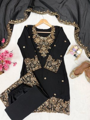 Embroidery Work Black  Colour Palazzo Suit