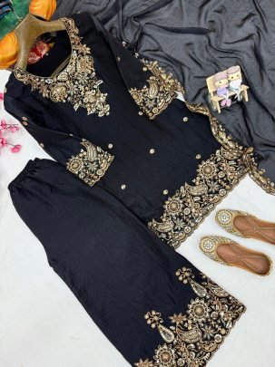 Embroidery Work Black  Colour Palazzo Suit
