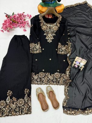 Embroidery Work Black  Colour Palazzo Suit