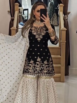 Embroidery Work Black Colour  Sharara Suit 