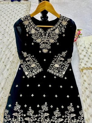 Embroidery Work Black Colour  Sharara Suit
