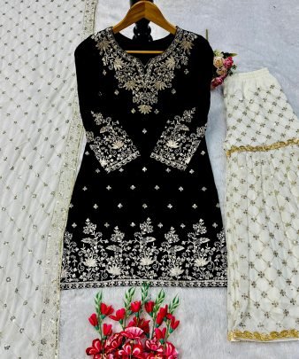 Embroidery Work Black Colour  Sharara Suit