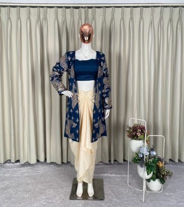 Embroidery  Work  Blue Colour  Indo Western Dress