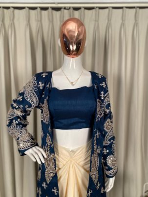 Embroidery  Work  Blue Colour  Indo Western Dress