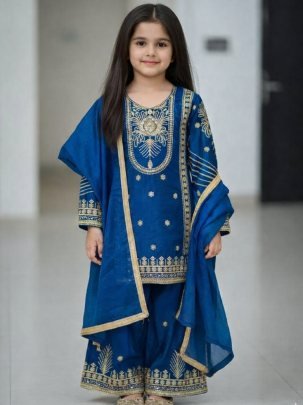 Embroidery  Work  Blue  Colour Kids Sharara Suit