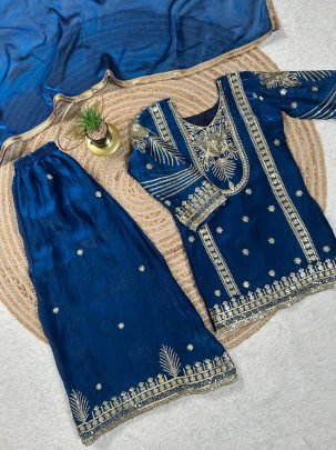 Embroidery  Work  Blue  Colour Kids Sharara Suit