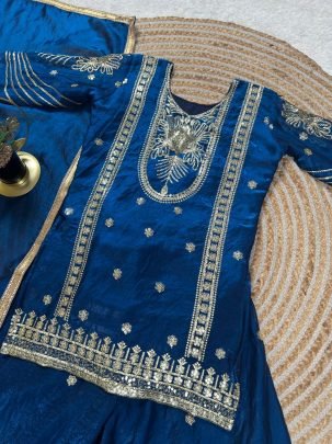 Embroidery  Work  Blue  Colour Kids Sharara Suit