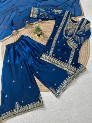 Embroidery  Work  Blue  Colour Kids Sharara Suit