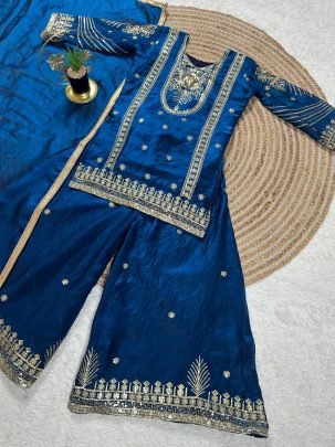 Embroidery  Work  Blue  Colour Kids Sharara Suit