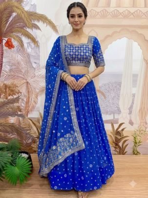 Embroidery Work  Blue  Colour Lehenga With Choli