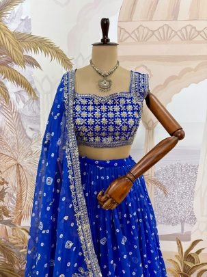 Embroidery Work  Blue  Colour Lehenga With Choli
