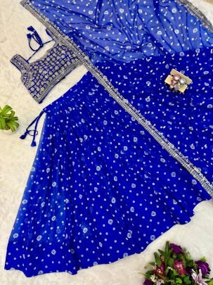 Embroidery Work  Blue  Colour Lehenga With Choli