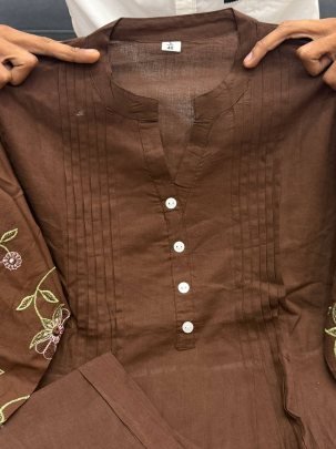 Embroidery Work Brown Colour Co Ord Set