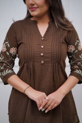Embroidery Work Brown Colour Co Ord Set