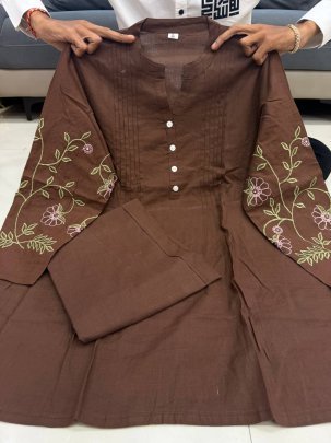Embroidery Work Brown Colour Co Ord Set