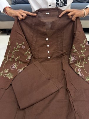 Embroidery Work Brown Colour Co Ord Set