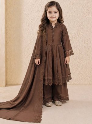 Embroidery Work  Brown Colour Kids Palazzo Suit