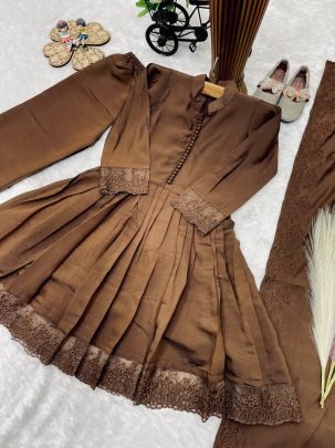 Embroidery Work  Brown Colour Kids Palazzo Suit