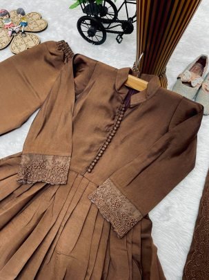 Embroidery Work  Brown Colour Kids Palazzo Suit