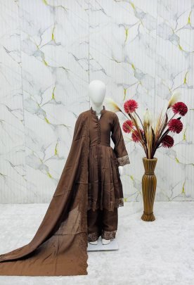 Embroidery Work  Brown Colour Kids Palazzo Suit