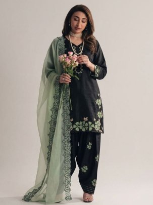 Embroidery Work Green Colour Farshi Suit