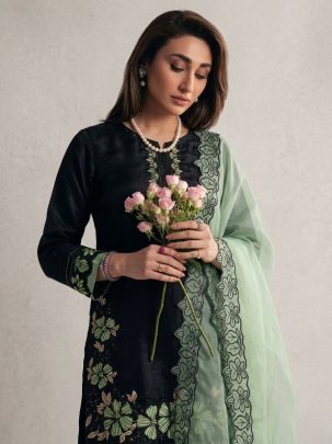 Embroidery Work Green Colour Farshi Suit