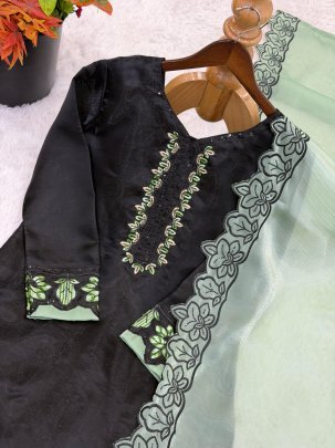 Embroidery Work Green Colour Farshi Suit