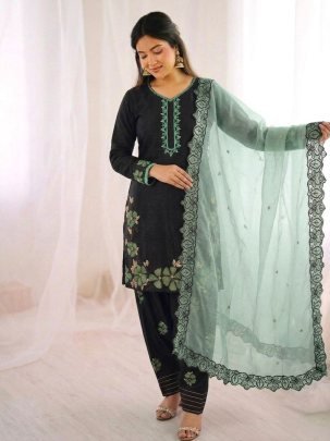 Embroidery Work Green Colour Farshi Suit