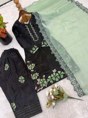 Embroidery Work Green Colour Farshi Suit