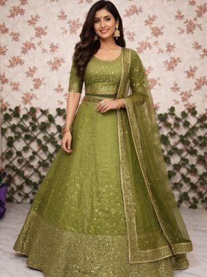 Embroidery Work  Green Colour Lehenga Choli Set