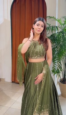 Embroidery Work  Green Colour Lehenga Choli Set