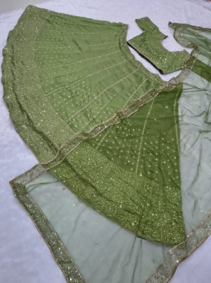 Embroidery Work  Green Colour Lehenga Choli Set