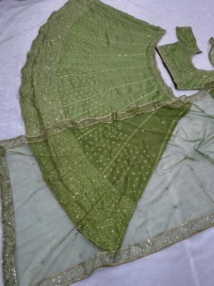 Embroidery Work  Green Colour Lehenga Choli Set