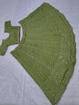 Embroidery Work  Green Colour Lehenga Choli Set