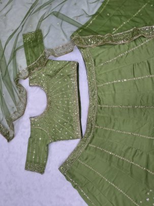 Embroidery Work  Green Colour Lehenga Choli Set